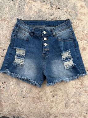 High-Rise Distressed Denim Shorts size Medium